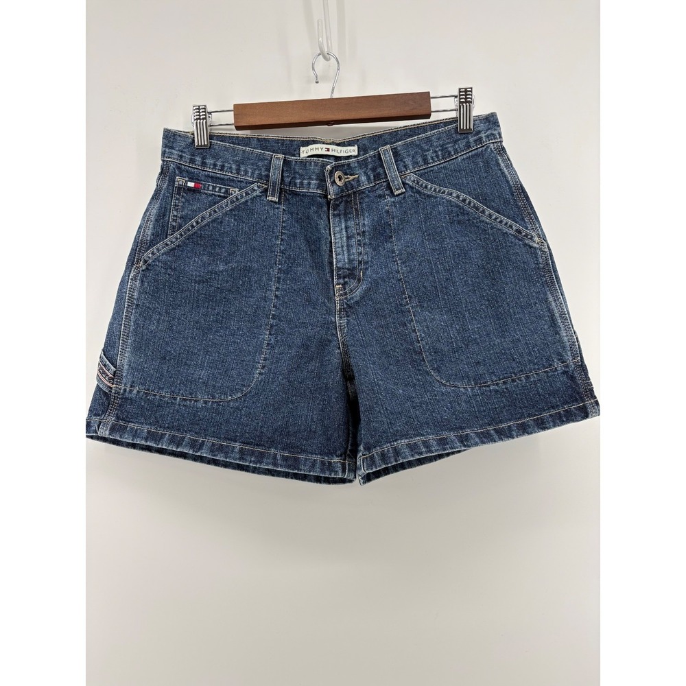 Tommy Hilfiger Carpenter Shorts Womens Blue Denim Outdoor Utility Flat Front 6